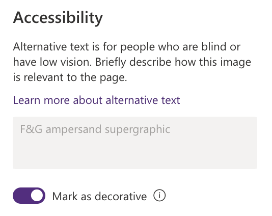 Button toggled on in Sharepoint image settings